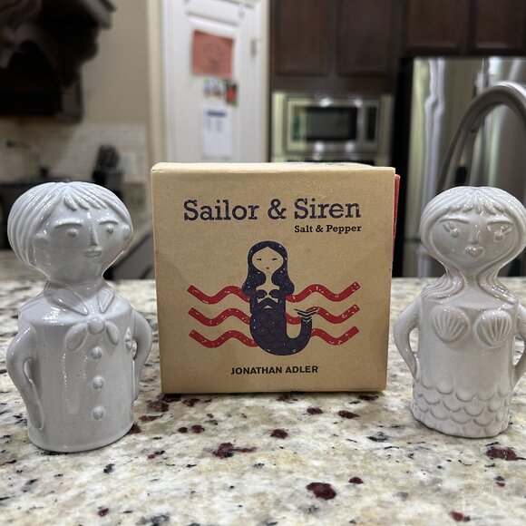 Jonathan Adler Sailor & Siren Salt And Pepper Shaker Set With Box - Picture 1 of 13